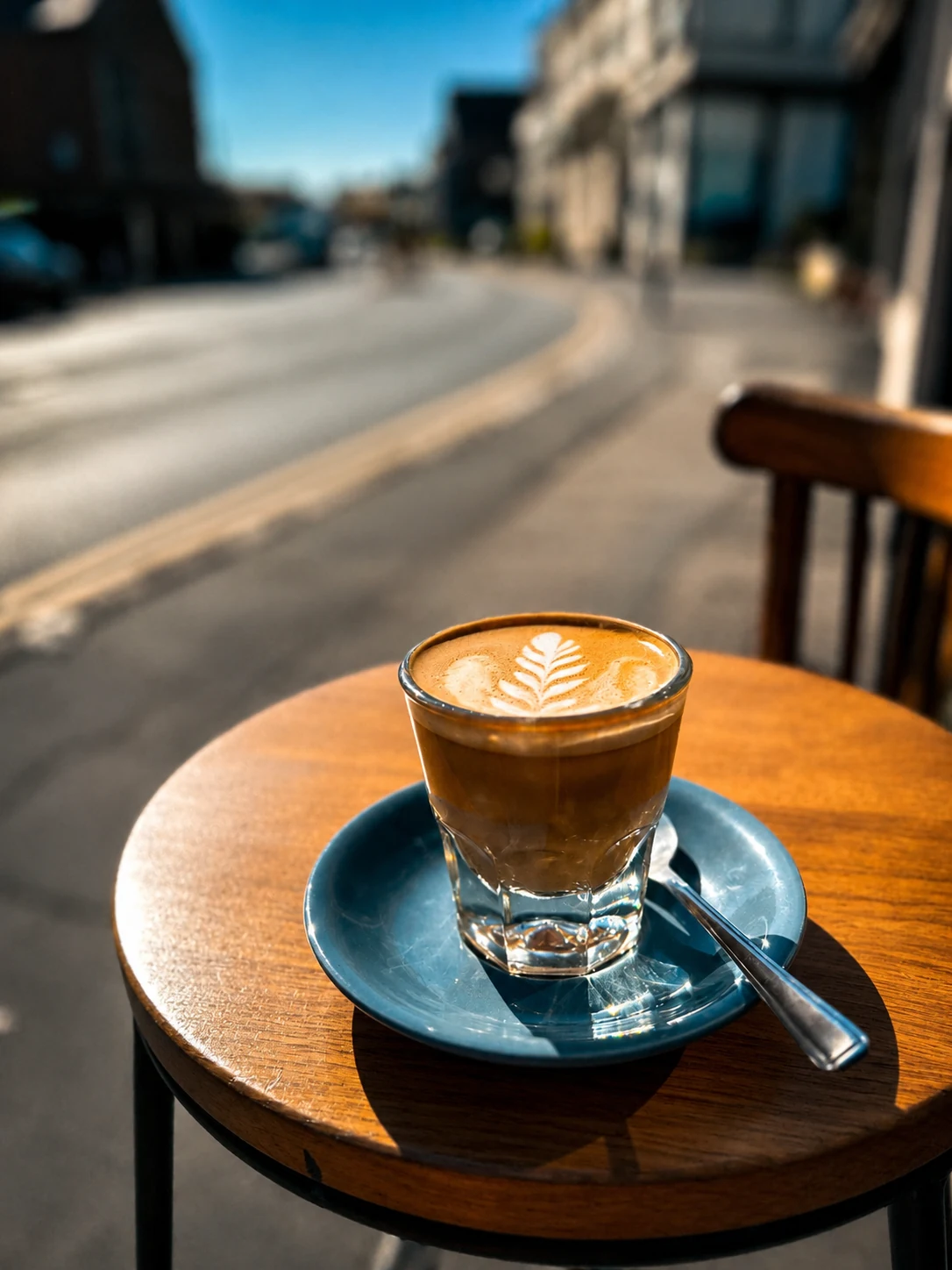 A coffee served at a window table
